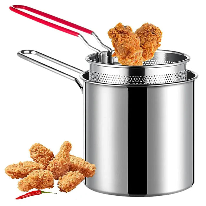 Stainless Steel 1200Ml Deep Fryer Pot with Strainer – Heavy-Duty Frying Pan